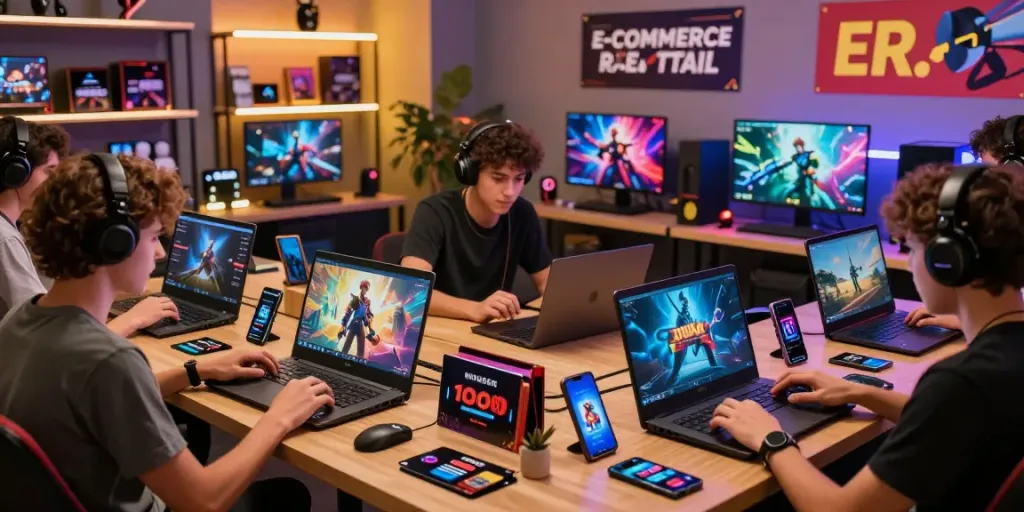 Gamers interacting with digital game vouchers on warung168 platform.